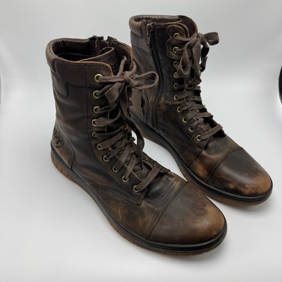 Diesel Tatradium Basket Butch Zip Brown Leather Boots Mens 12 Distressed Grunge - Picture 2 of 13